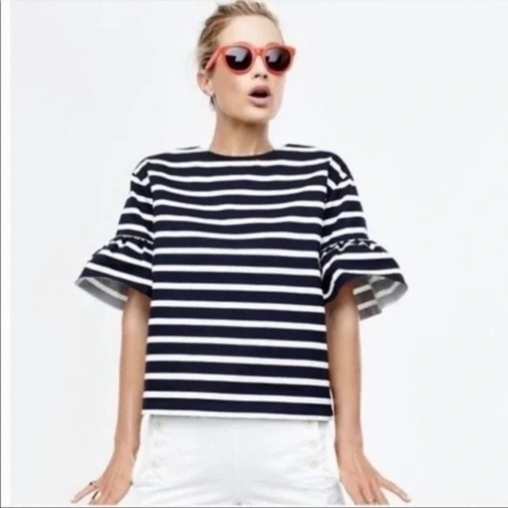 J crew striped ruffle sleeve tee